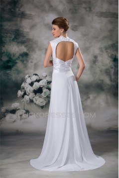 Sleeveless Sheath/Column Cowl Chiffon Elastic Woven Satin Wedding Dresses 2031337