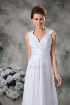 Sleeveless Sheath/Column Cowl Chiffon Elastic Woven Satin Wedding Dresses 2031337