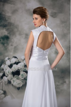 Sleeveless Sheath/Column Cowl Chiffon Elastic Woven Satin Wedding Dresses 2031337