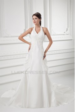 Sleeveless Sheath/Column Halter Taffeta Wedding Dresses 2031338