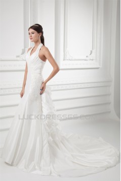 Sleeveless Sheath/Column Halter Taffeta Wedding Dresses 2031338