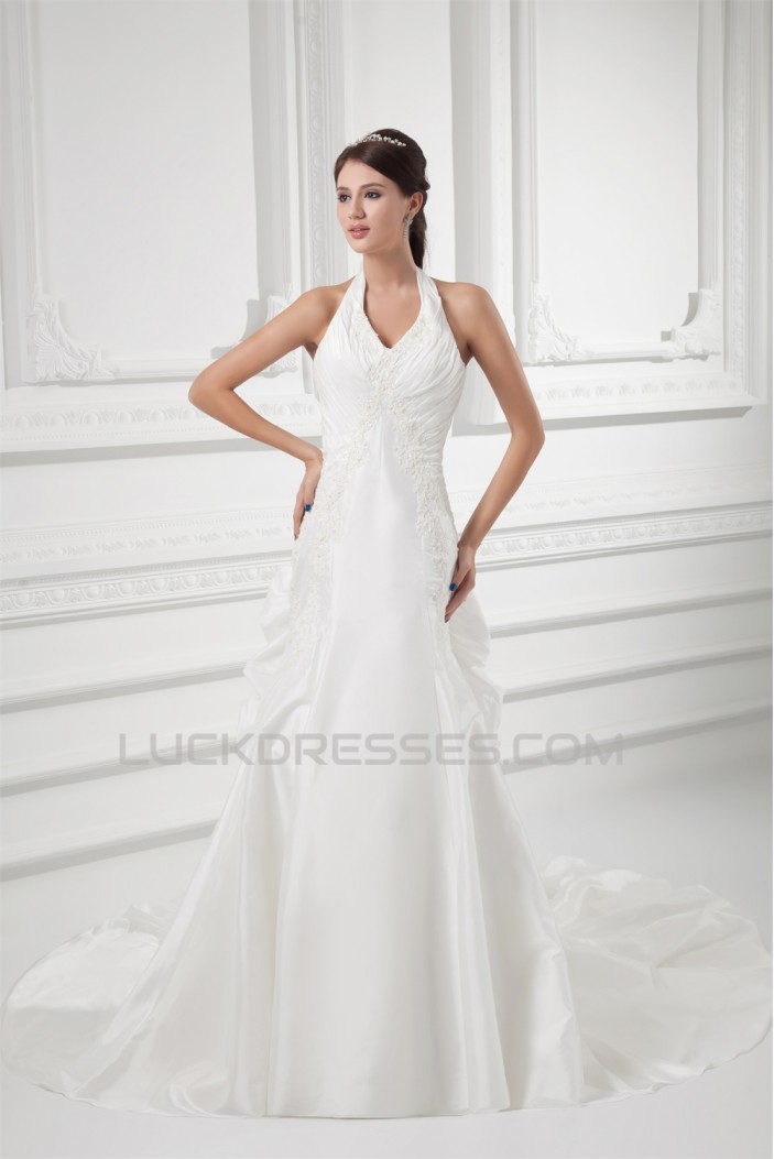 Sleeveless Sheath/Column Halter Taffeta Wedding Dresses 2031338