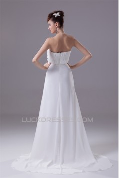 A-Line Strapless Chiffon Sweep Train Beaded Wedding Dresses 2030134