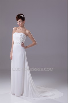 A-Line Strapless Chiffon Sweep Train Beaded Wedding Dresses 2030134