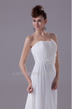 A-Line Strapless Chiffon Sweep Train Beaded Wedding Dresses 2030134