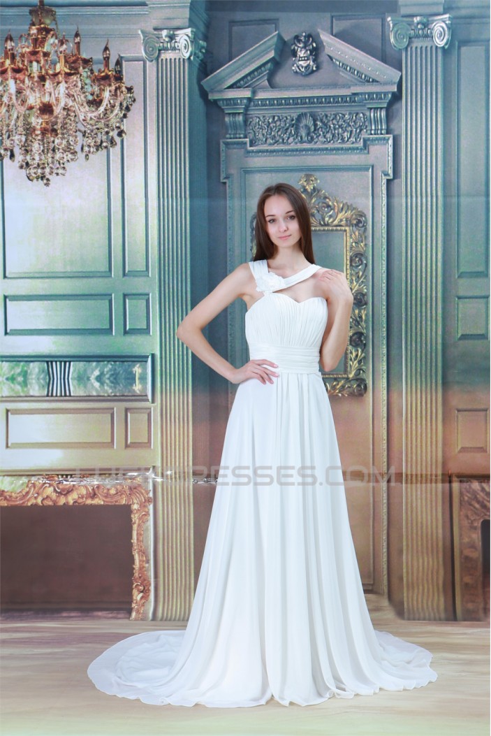 Sleeveless Sheath/Column One-Shoulder Chiffon Satin Wedding Dresses 2031340