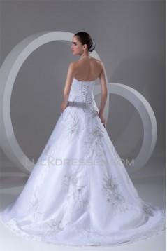 Sleeveless Soft Sweetheart A-Line Satin Organza Beaded Wedding Dresses 2031343