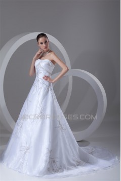 Sleeveless Soft Sweetheart A-Line Satin Organza Beaded Wedding Dresses 2031343