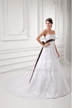 A-Line Soft Sweetheart Satin Lace Wedding Dresses 2031346