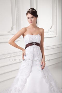 A-Line Soft Sweetheart Satin Lace Wedding Dresses 2031346