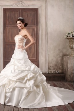 Sleeveless Strapless Satin Ball Gown Embellished Wedding Dresses 2031350