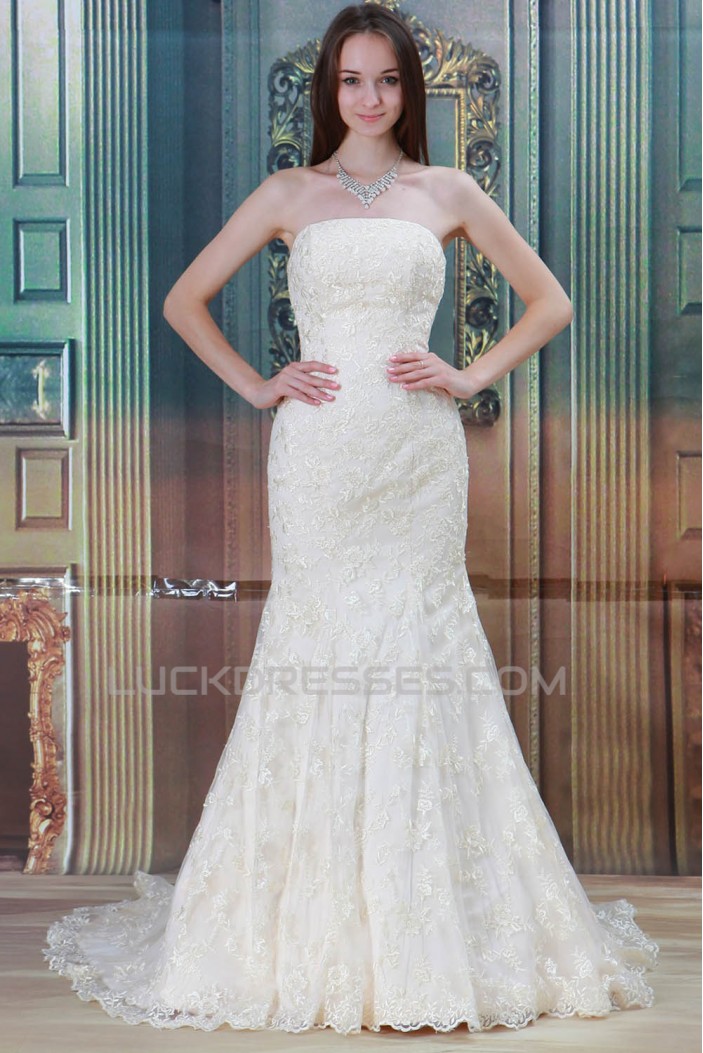 Strapless Satin Lace Mermaid/Trumpet New Arrival Wedding Dresses 2031352