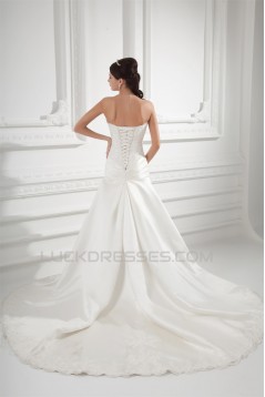 Sleeveless Sweetheart A-Line Satin Lace Embellished Wedding Dresses 2031353