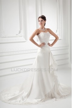 Sleeveless Sweetheart A-Line Satin Lace Embellished Wedding Dresses 2031353
