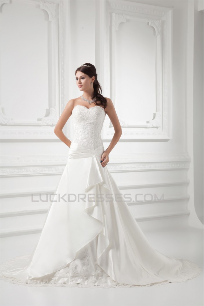 Sleeveless Sweetheart A-Line Satin Lace Embellished Wedding Dresses 2031353