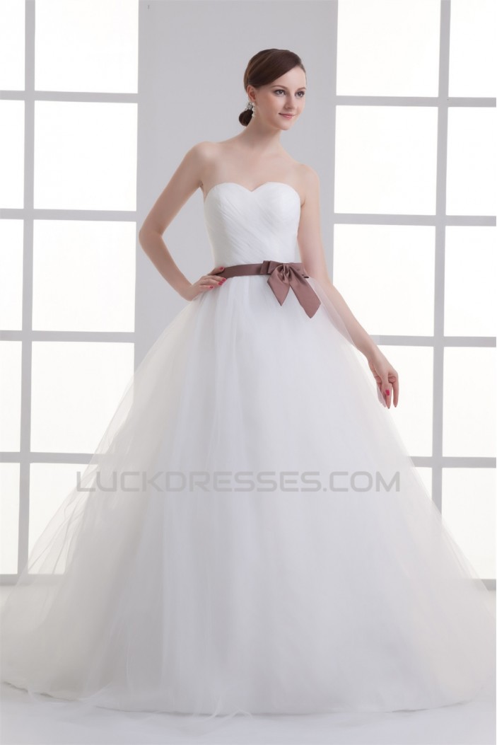Sleeveless Sweetheart Princess Satin Fine Netting Wedding Dresses 2031356