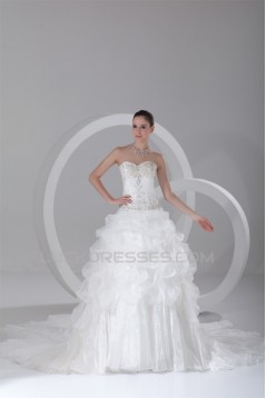 Sleeveless Sweetheart Satin Organza Princess Wedding Dresses 2031357