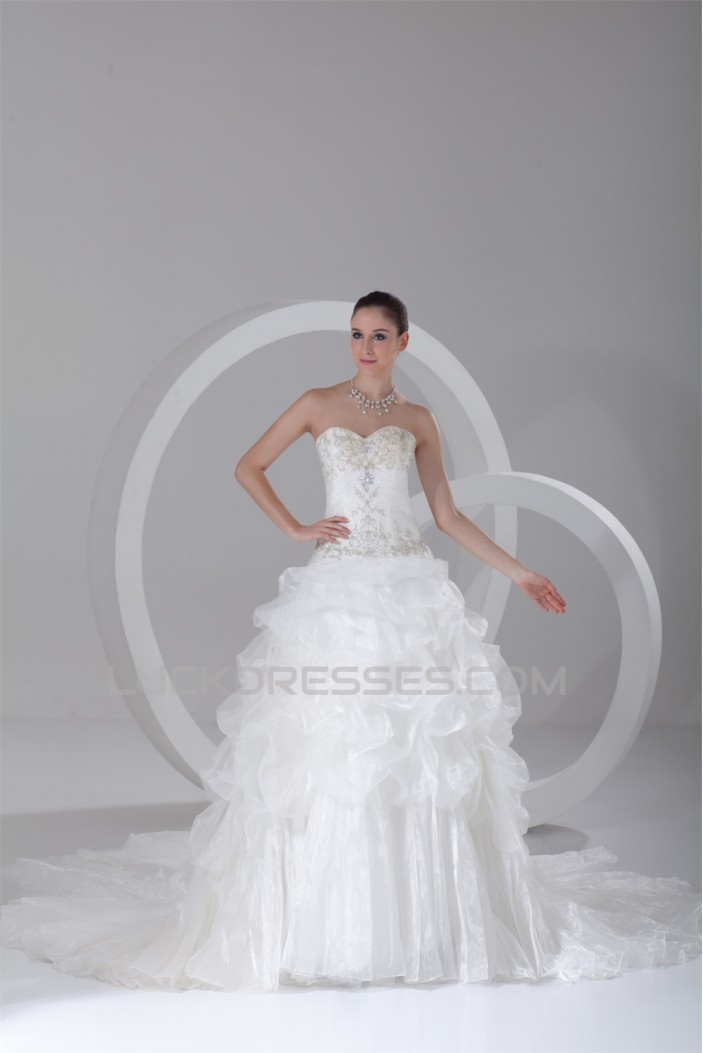 Sleeveless Sweetheart Satin Organza Princess Wedding Dresses 2031357