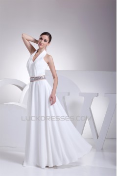 A-Line Halter Beaded Chiffon Sleeveless Wedding Dresses 2030136