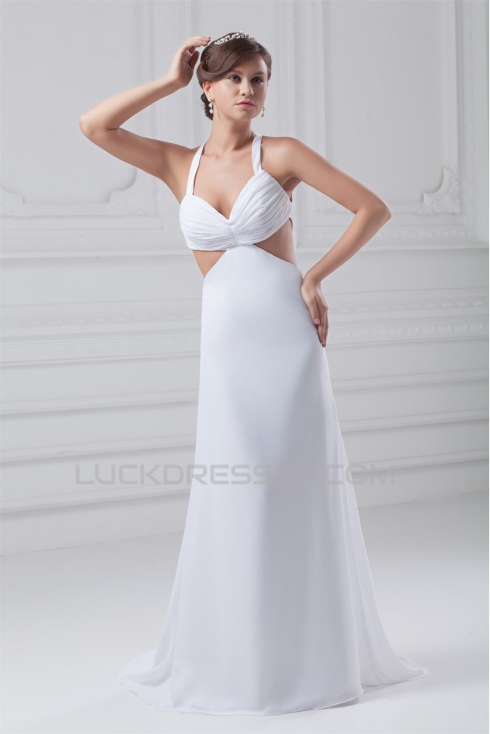 Spaghetti Straps Chiffon Satin Sleeveless Wedding Dresses 2031362