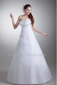 Strapless Satin Organza A-Line Sleeveless Wedding Dresses 2031367