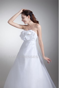 Strapless Satin Organza A-Line Sleeveless Wedding Dresses 2031367