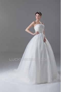 Strapless Satin Organza Sleeveless Ball Gown Wedding Dresses 2031368