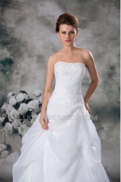 Strapless Satin Organza Sleeveless A-Line Lace Wedding Dresses 2031369