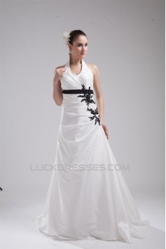 Fantastic Halter Taffeta A-Line Sleeveless Wedding Dresses 2030137