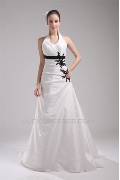 Fantastic Halter Taffeta A-Line Sleeveless Wedding Dresses 2030137