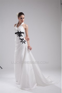 Fantastic Halter Taffeta A-Line Sleeveless Wedding Dresses 2030137