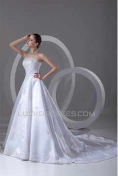Strapless Sleeveless Satin A-Line Most Beautiful Wedding Dresses 2031373