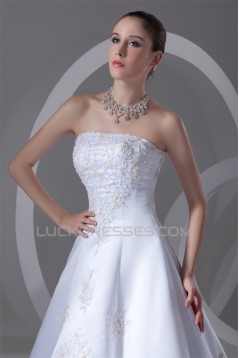 Strapless Sleeveless Satin A-Line Most Beautiful Wedding Dresses 2031373