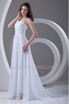 Straps Chiffon Satin Sleeveless Sheath/Column Beaded Beautiful Wedding Dresses 2031375