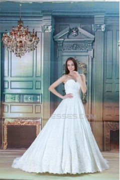 Sweetheart A-Line Satin Taffeta Sleeveless Beaded Lace Wedding Dresses 2031377