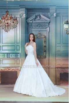 Sweetheart A-Line Satin Taffeta Sleeveless Beaded Lace Wedding Dresses 2031377
