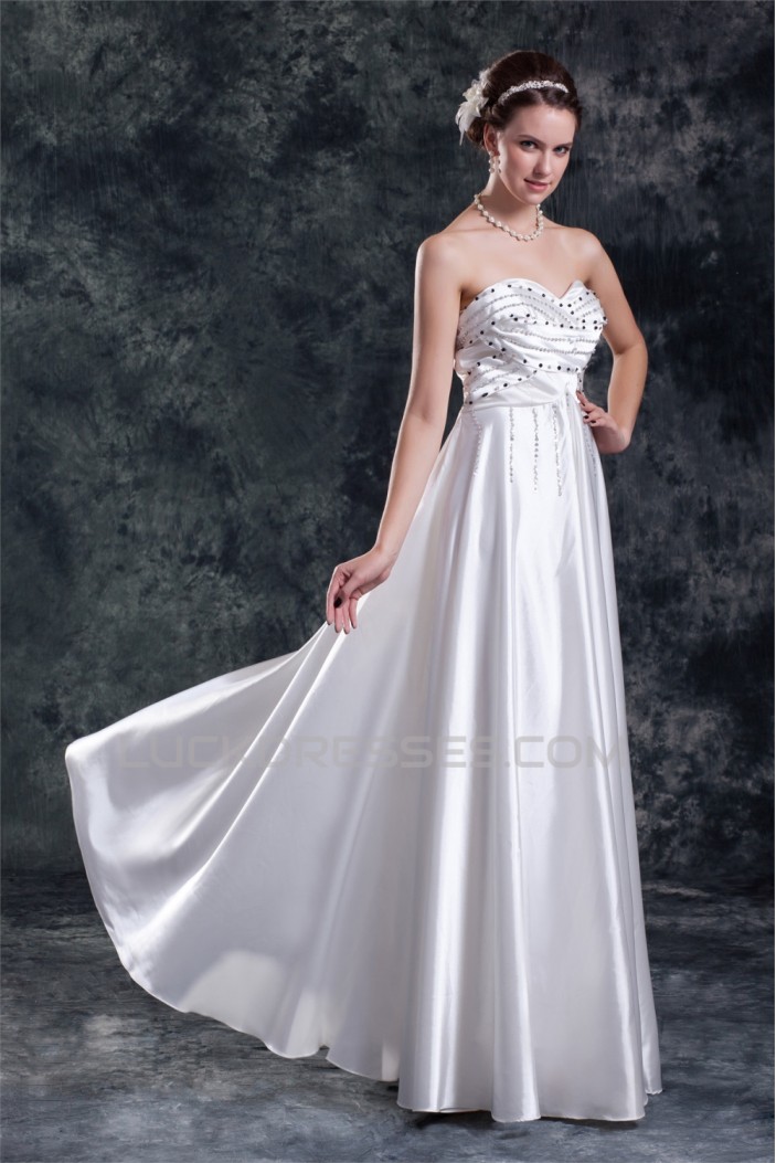 Sweetheart Elastic Woven Satin Sheath/Column Beaded Wedding Dresses 2031383