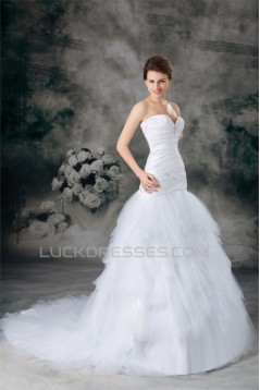 Sweetheart Satin Fine Netting Sleeveless Wedding Dresses 2031384