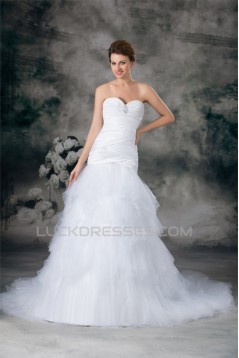 Sweetheart Satin Fine Netting Sleeveless Wedding Dresses 2031384