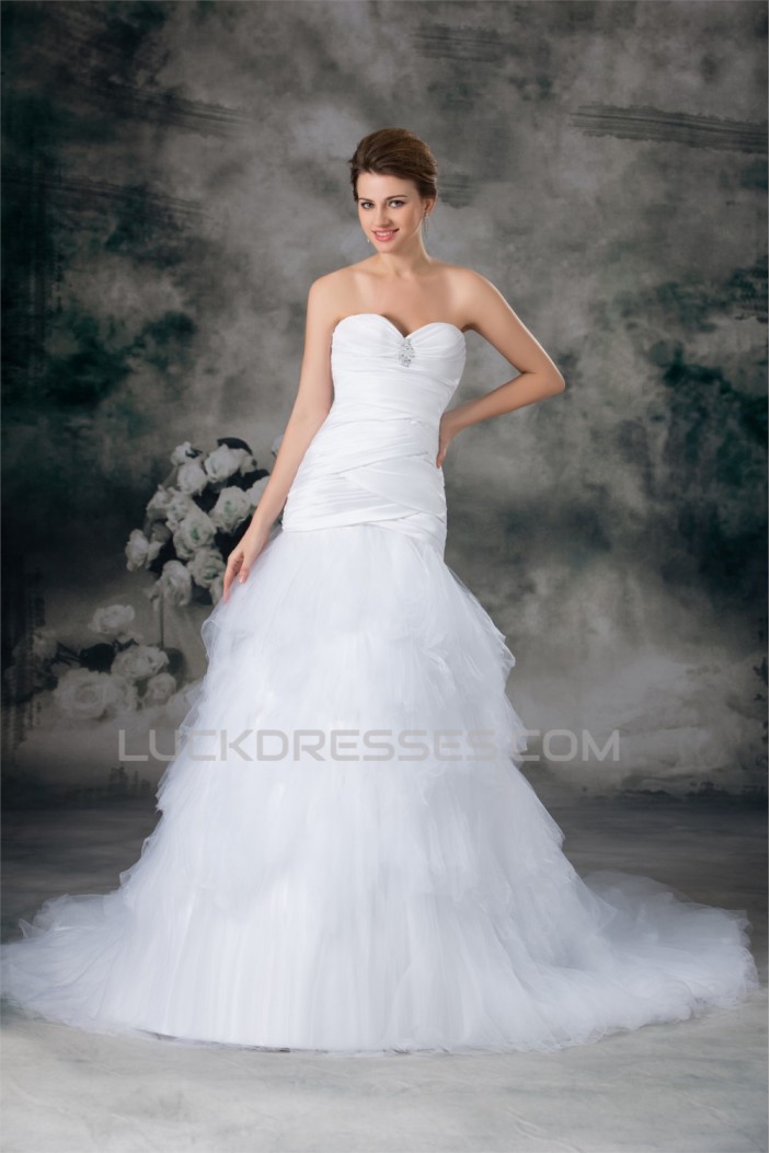 Sweetheart Satin Fine Netting Sleeveless Wedding Dresses 2031384