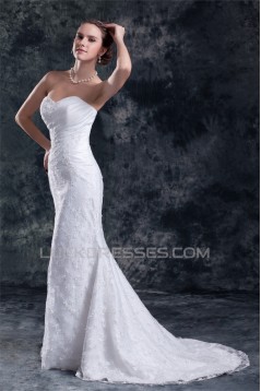 Sweetheart Satin Lace Mermaid/Trumpet Embellished Wedding Dresses 2031385