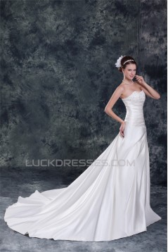 Sweetheart Satin Sleeveless A-Line Beautiful Wedding Dresses 2031387