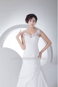 Fantastic Satin Taffeta Lace Mermaid/Trumpet Sleeveless Wedding Dresses 2030139