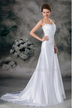 Sweetheart Sleeveless Sheath/Column Elastic Woven Satin Wedding Dresses 2031396