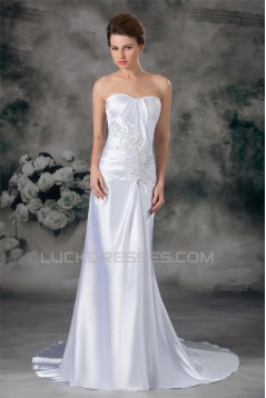 Sweetheart Sleeveless Sheath/Column Elastic Woven Satin Wedding Dresses 2031396
