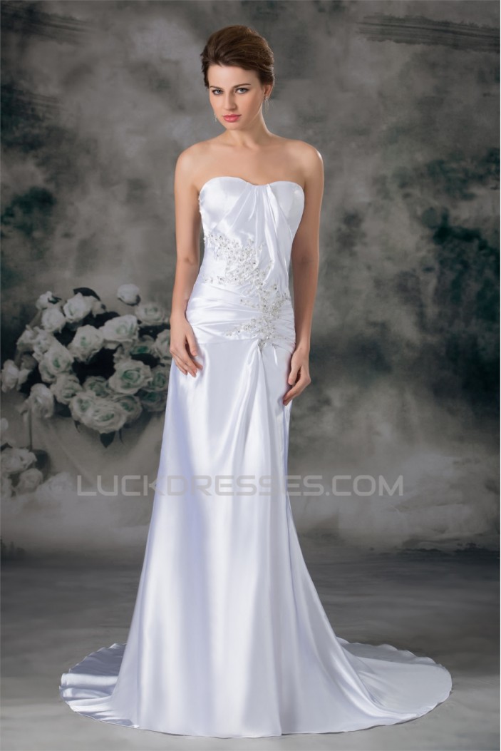 Sweetheart Sleeveless Sheath/Column Elastic Woven Satin Wedding Dresses 2031396