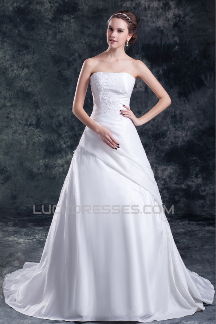 Taffeta A-Line Strapless Sleeveless Wedding Dresses 2031398