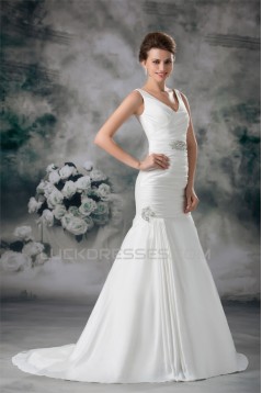 Taffeta Mermaid/Trumpet V-Neck Sleeveless Beaded Wedding Dresses 2031401