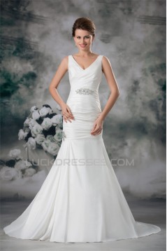 Taffeta Mermaid/Trumpet V-Neck Sleeveless Beaded Wedding Dresses 2031401