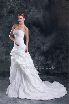 Taffeta Sleeveless A-Line Sweetheart Lace Wedding Dresses 2031402